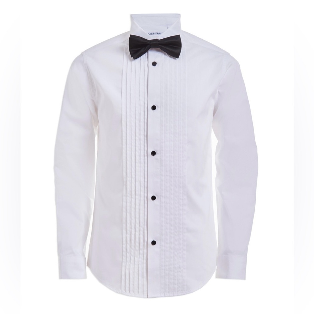 Calvin Klein White Dress Shirt with Black Bow Tie